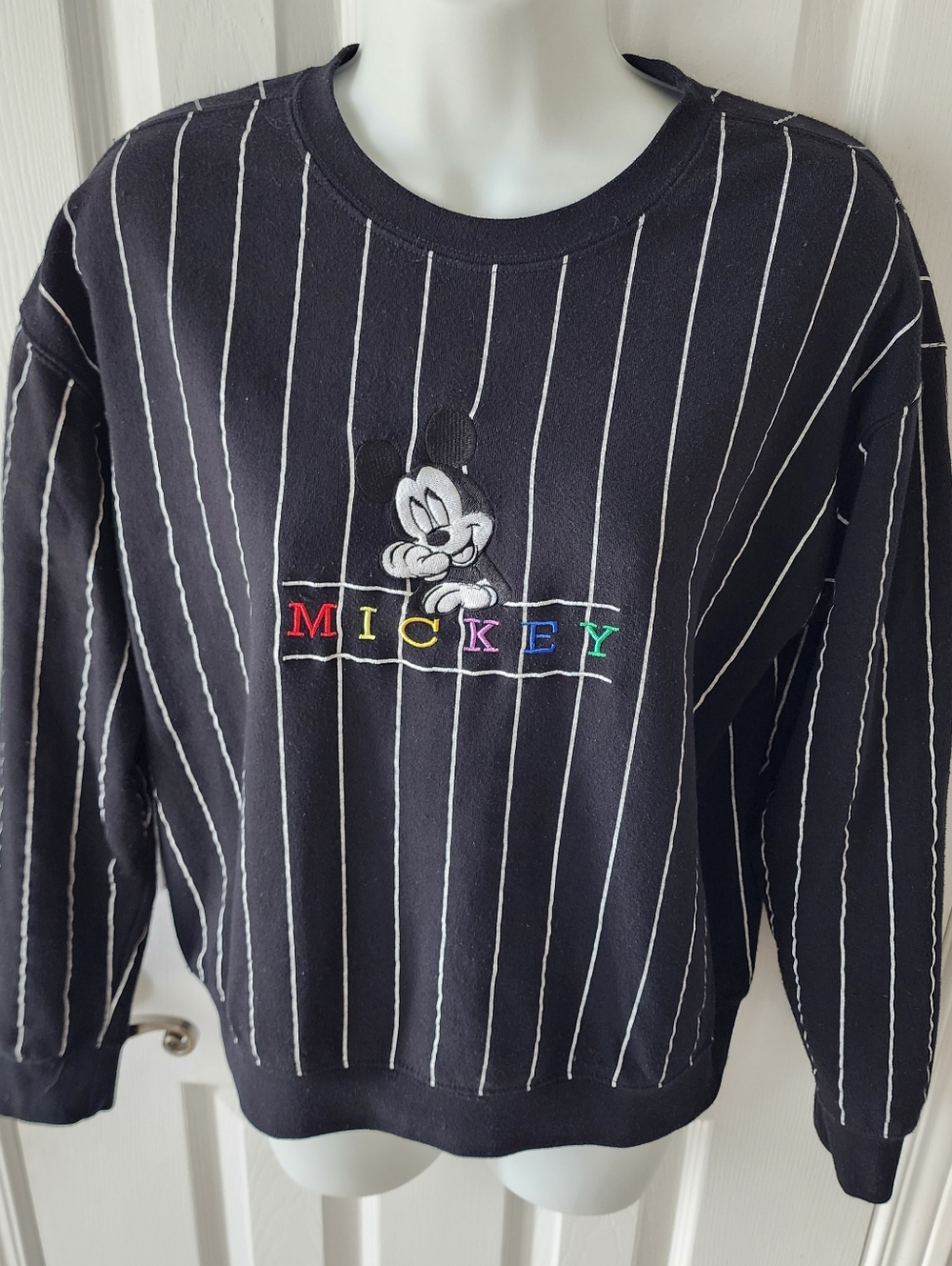 Mickey Embroidered Black Pinstripe Sweatshirt - Picture 11 of 12